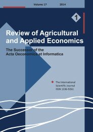 Review of Agricultural and Applied Economics, RAAE, VOL.17, No. 1/2014 - title image